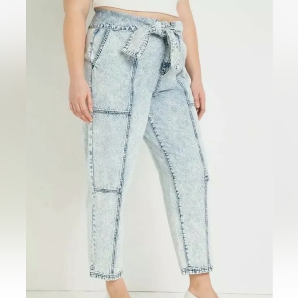 Eloquii Denim - Eloquii Tie Waist Acid Wash High Waist Baggy Jeans